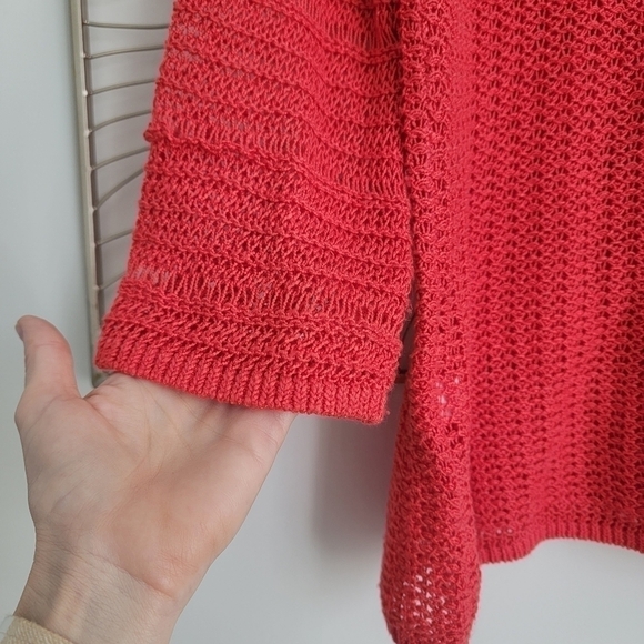 Lucky Brand Millbrae Open Loose Knit Crochet Burnt Orange Sweater Size Medium - Picture 9 of 10